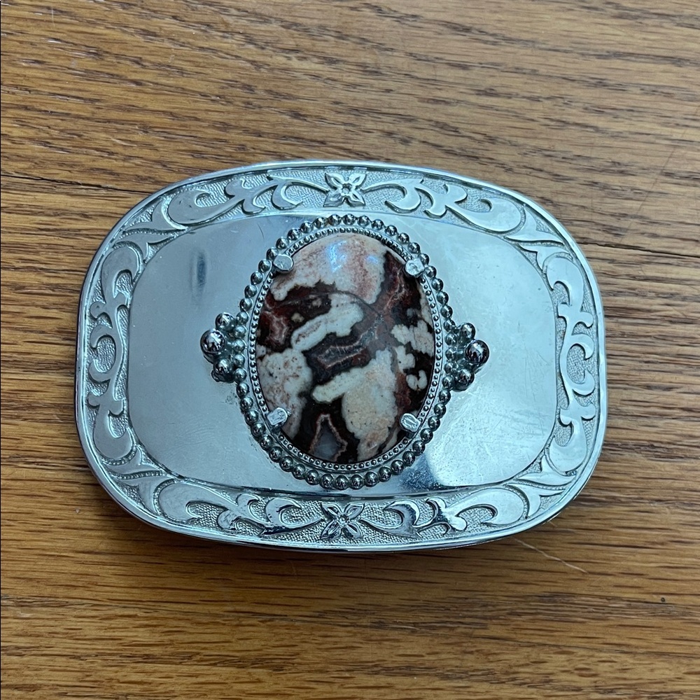 Silver and Brown Stone Belt Buckle
